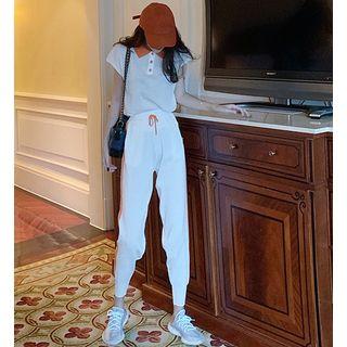 Set: Polo Shirt + High-waist Striped Harem Pants