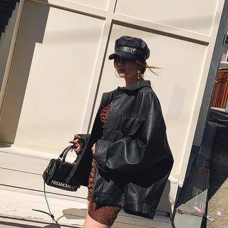 Oversized Pleather Shirt Jacket Black - One Size