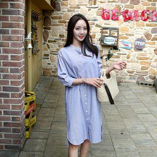 3/4-sleeve Knot-detail Midi Shirtdress