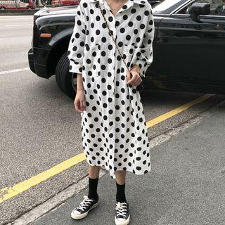 Dual Pocket Polka-dot Shirtdress White - One Size