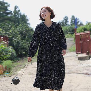 Frilled Sailor-collar Long Dotted Dress