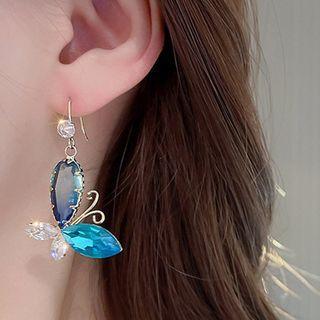 Rhinestone Butterfly Drop Earring 1 Pair - Hook Earring - Blue - One Size
