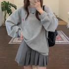Letter Embroidered Sweatshirt / Pleated Mini A-line Skirt