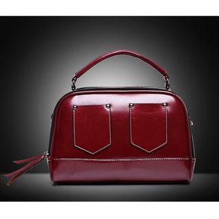 Faux Patent Leather Pocketed Shoulder Bag