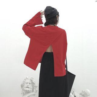 Plain Loose-fit Open-back Pullover