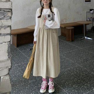 Puff-sleeve Shirt / Corduroy Jumper Dress
