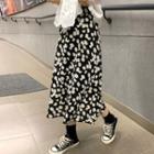 Eyelet Lace Short-sleeve Blouse / Flower Print Midi A-line Skirt