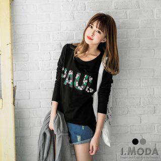 Floral Print Dipped-hem T-shirt