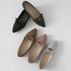 Ribbon-accent Pointy Suedette Flats