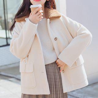 Fleece Collar Drawstring Button Jacket