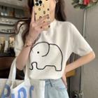 Short-sleeve Elephant Embroidery T-shirt
