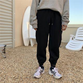 High-waist Plain Drawstring Sweatpants