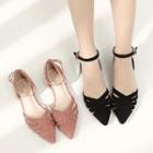 Faux-suede Ankle-strap Pointy-toe Flats