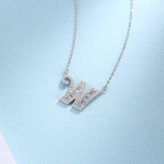 925 Sterling Silver Fashion Personality English Alphabet W Cubic Zircon Necklace Silver - One Size