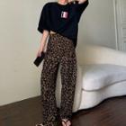 Leopard Print Straight Leg Pants / Short-sleeve T-shirt