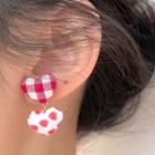 Plaid Printed Heart Earring Red - 1444a#