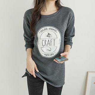 Brushed-fleece Lined Printed M Lange T-shirt