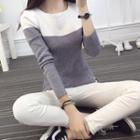 Two-tone Long-sleeve Knit Top