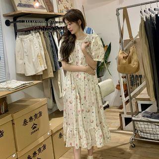 Short-sleeve Floral A-line Dress Dress - White - One Size