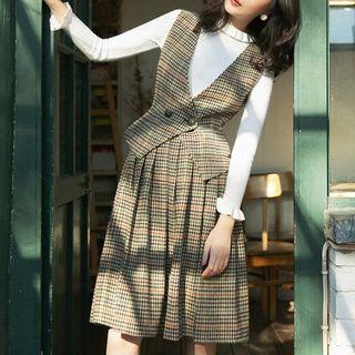 Set: Plaid Vest + Midi A-line Skirt