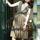 Set: Plaid Vest + Midi A-line Skirt