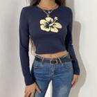Flower Printed Round Neck Long Sleeve Top