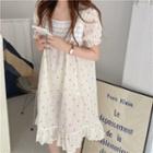 Short-sleeve Floral Print Sleep Dress White & Pink - One Size