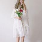 Set: Flower Applique 3/4 Sleeve Dress + Slipdress