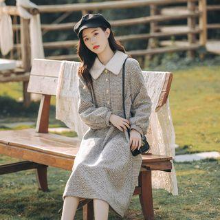 Long-sleeve Woolen Midi A-line Dress