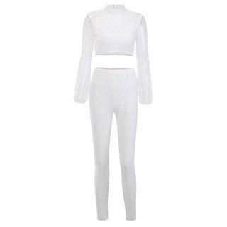 Set: Sheer Panel Long-sleeve Top + Pants