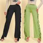Fringed High Waist Straight Leg Pants