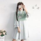 Mock Two Piece Long-sleeve Dress Green - One Size