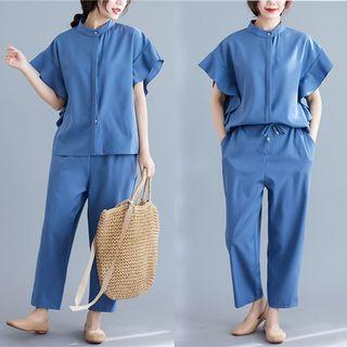 Set: Short-sleeve Top + Crop Straight Fit Pants
