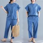 Set: Short-sleeve Top + Crop Straight Fit Pants