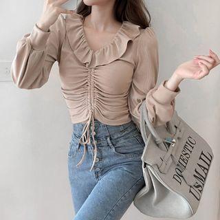 Lantern-sleeve Collared Top