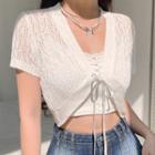 Lace Trim Cropped Camisole Top / Short-sleeve Cardigan