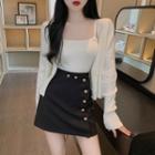 Open-front Cardigan / Camisole Top / Mini A-line Skirt