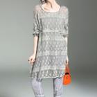 Set: Embroidered 3/4 Sleeve T-shirt Dress + Cropped Pants