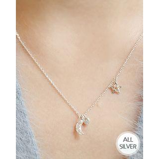 Crescent & Star Silver Necklace