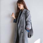 Double-breasted Plaid Long Jacket Gray - One Size