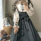 Lace Headband / Two-tone Long-sleeve Bow A-line Dress / Set