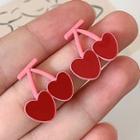 Heart Cherry Ear Stud 1 Pair - S925 Silver - Red - One Size