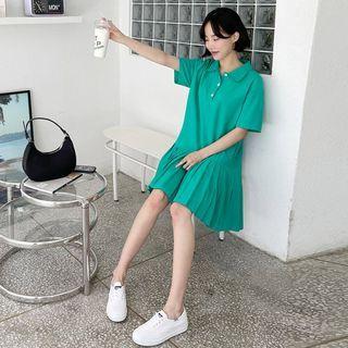 Pleated-hem Mini Polo Shirtdress
