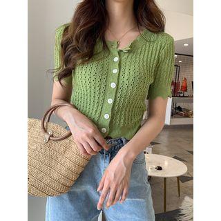 Button-down Eyelet Summer-knit Crop Top