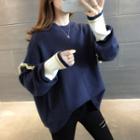 Color Block Oversize Long-sleeve Knit Top
