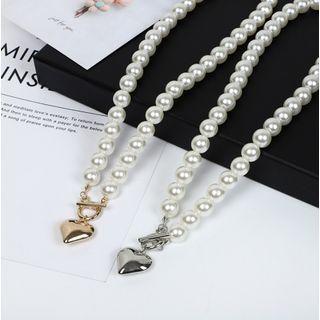 Faux Pearl Heart Charm Necklace