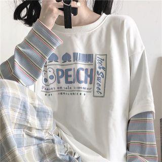 Long-sleeve Striped Bear Mock Two-piece Tee