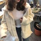 Plain Fleece Loose-fit Coat Off-white - One Size