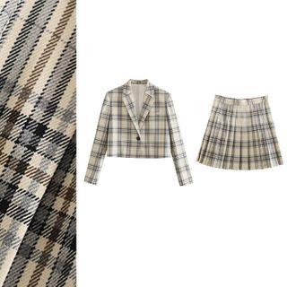 Plaid Blazer / Pleated A-line Skirt / Set