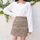 Elasticized-waist Mini Leopard Skirt